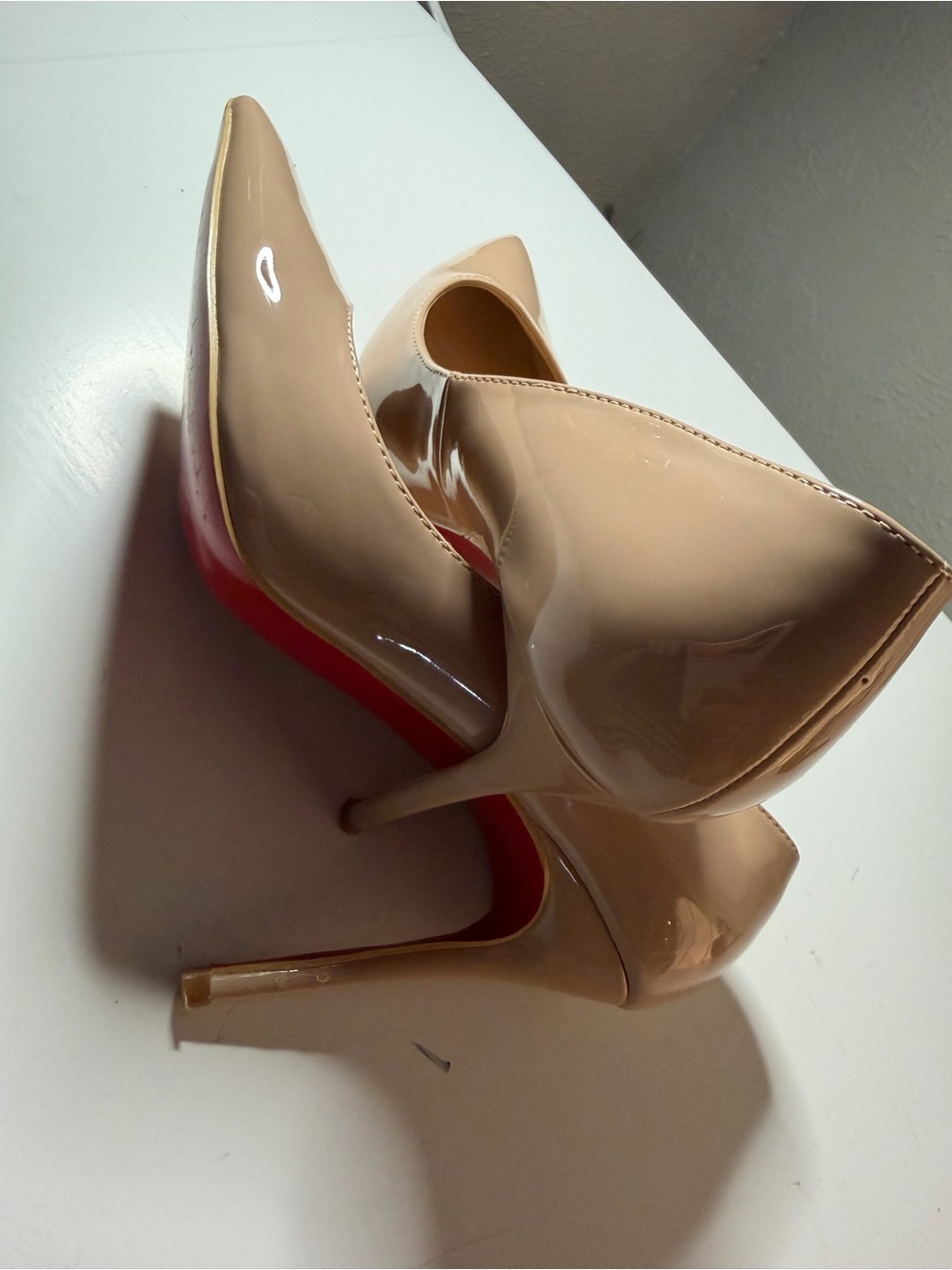 Christian Louboutin Nude Patent Stiletto Pumps with Red Soles
